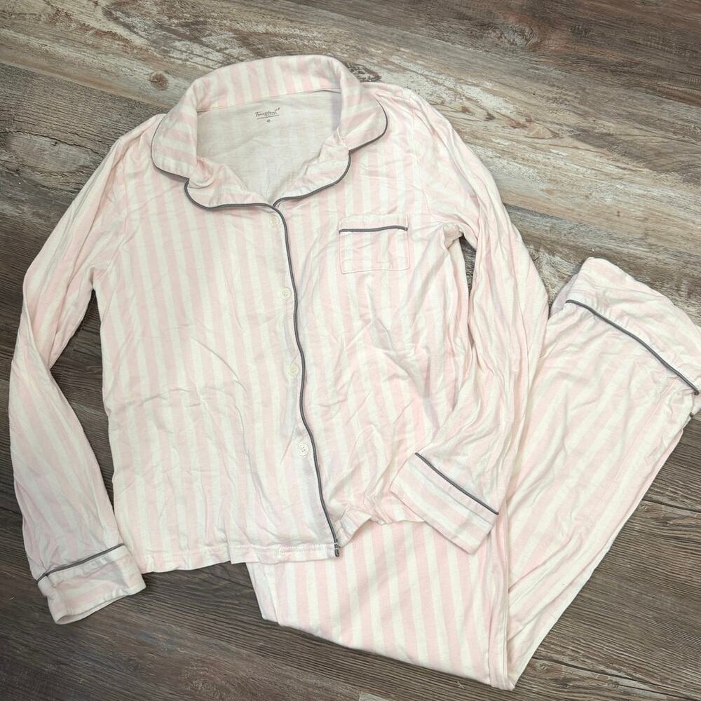 Faceplant Dreams Pajama long sleeve pant pajama set pink white size small EUC